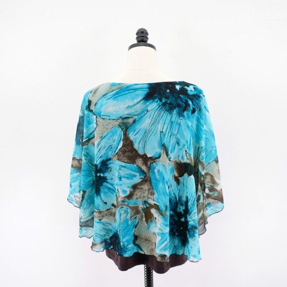 Zac & Rachel Teal Gray Floral V-Neck Ponco Flutter Sleeveless Blouse Top XL Poly - Picture 6 of 9
